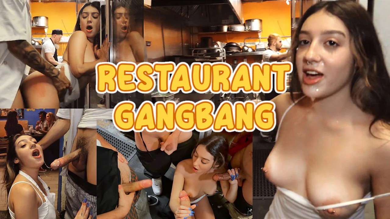 Restaurant gangbang is the only thing that can please the slutty waitress pic photo