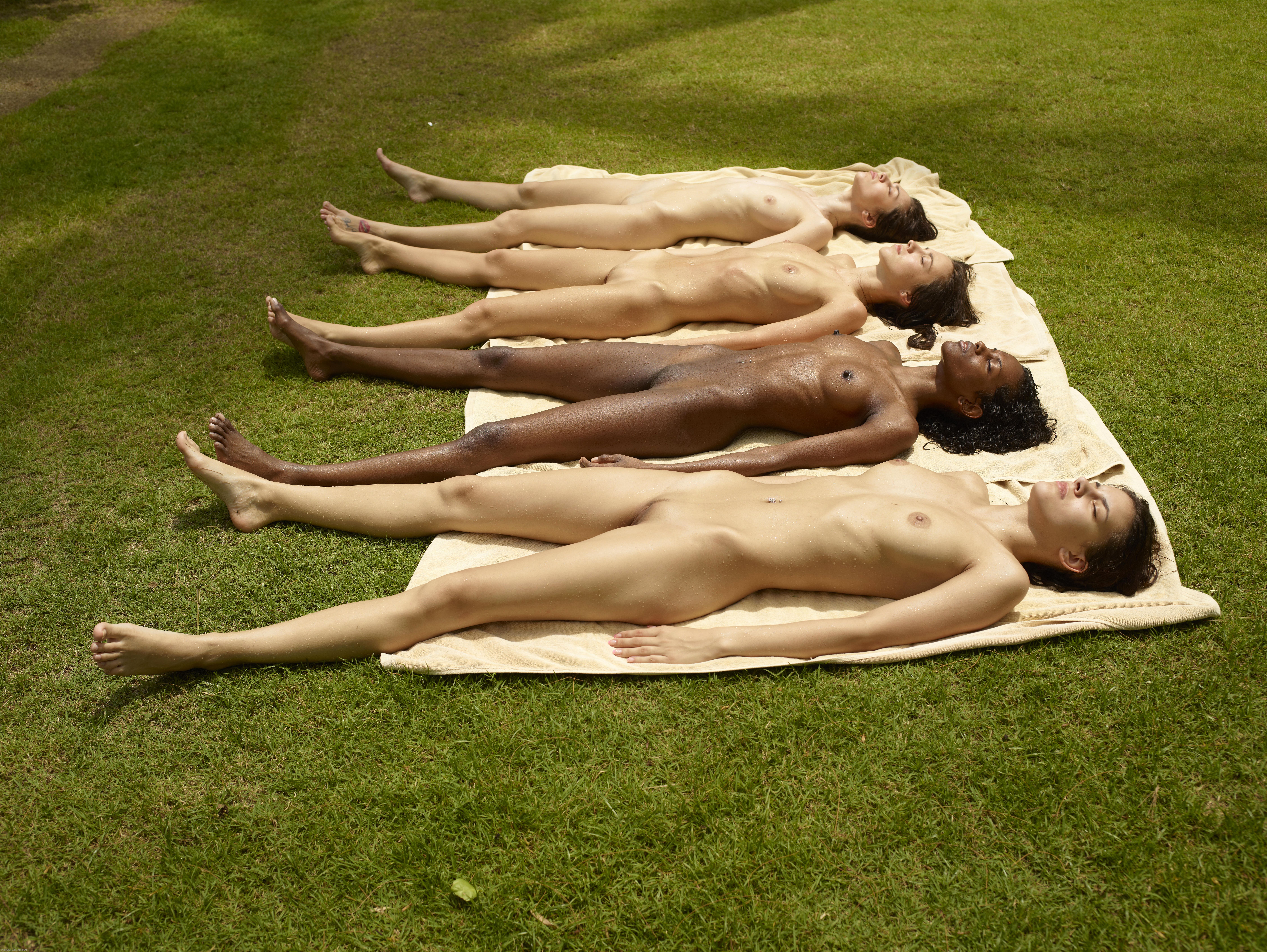 Interracial group nude sunbathing pictures