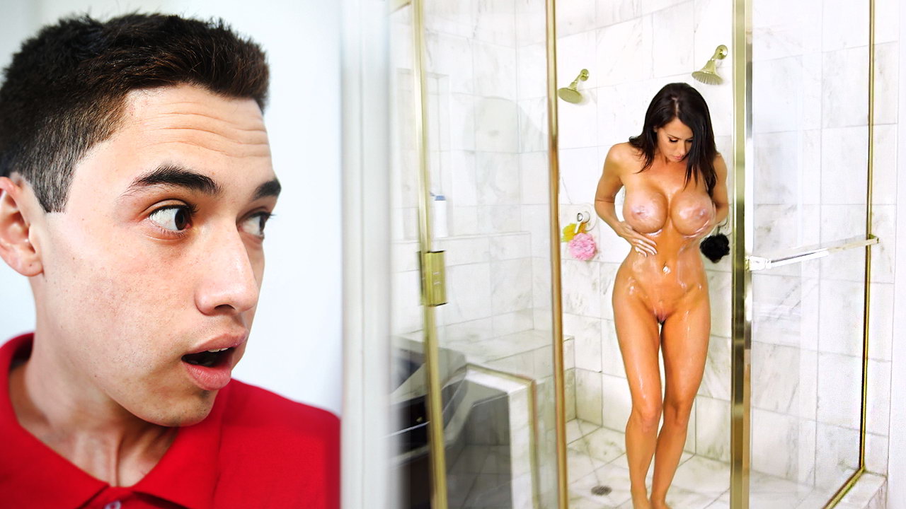 This boy gets caught sneaking around and spying on his naked mom in the shower