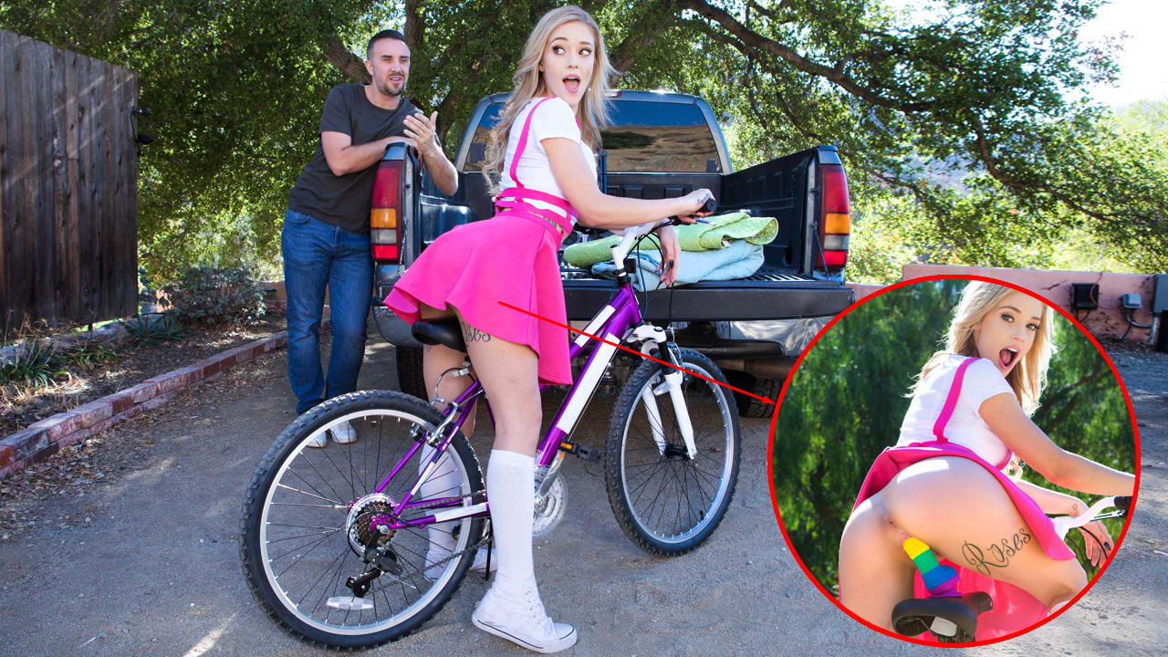 Sexy girl loves riding her bike modified with a dildo attached to her bike seat!