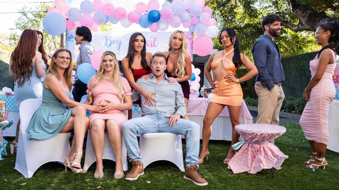 Fucking two sluts in front of my pregnant wife at a gender reveal party