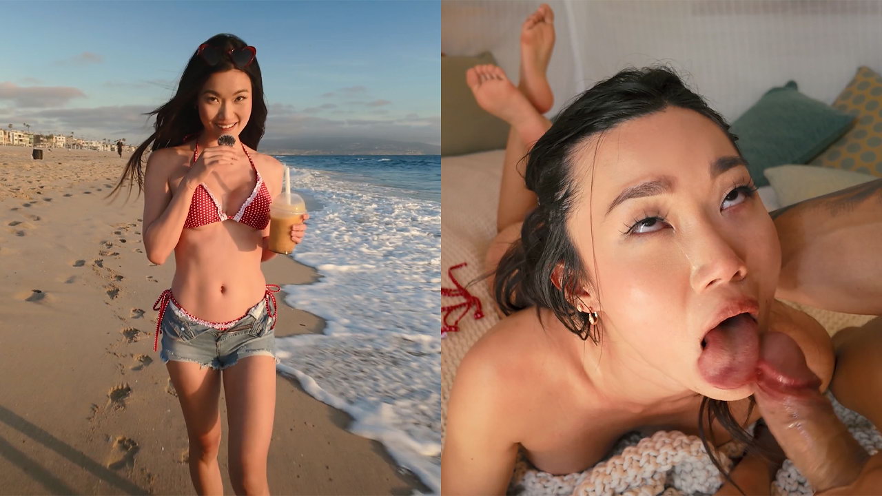 Sexy and slender, this Chinese beauty squirts all over an American cock